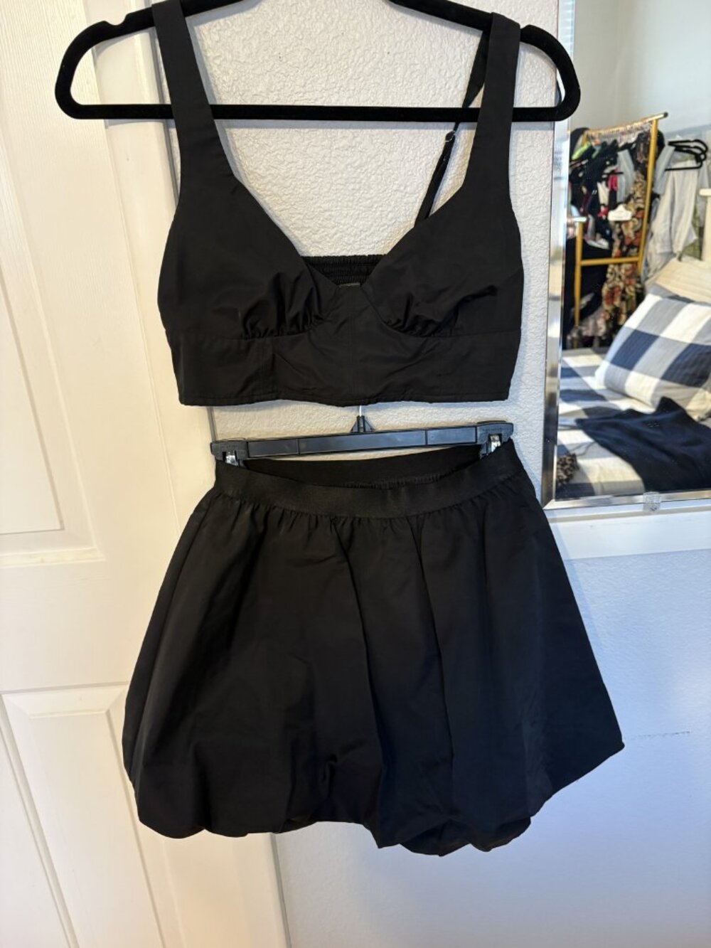 Wild Fable Black Crop Top & Bubble Mini Skirt Set